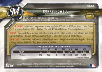 2018 Bowman Draft - Purple #BD-61 Korry Howell Back