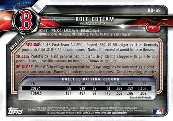 2018 Bowman Draft - Purple #BD-69 Kole Cottam Back