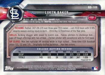 2018 Bowman Draft - Blue #BD-109 Luken Baker Back