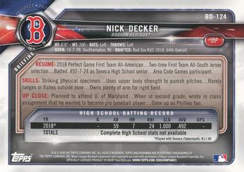 2018 Bowman Draft - Blue #BD-124 Nick Decker Back