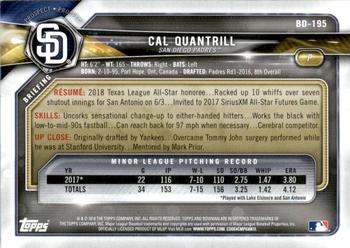 2018 Bowman Draft - Blue #BD-195 Cal Quantrill Back