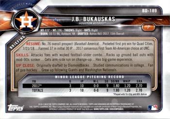 2018 Bowman Draft - Gold #BD-189 J.B. Bukauskas Back