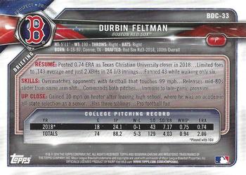 2018 Bowman Draft - Chrome #BDC-33 Durbin Feltman Back