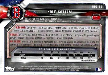 2018 Bowman Draft - Chrome #BDC-69 Kole Cottam Back