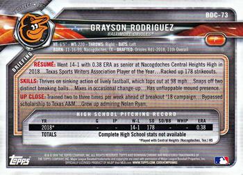 2018 Bowman Draft - Chrome #BDC-73 Grayson Rodriguez Back