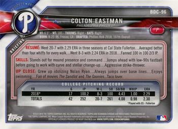 2018 Bowman Draft - Chrome #BDC-96 Colton Eastman Back