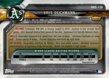 2018 Bowman Draft - Chrome #BDC-138 Greg Deichmann Back