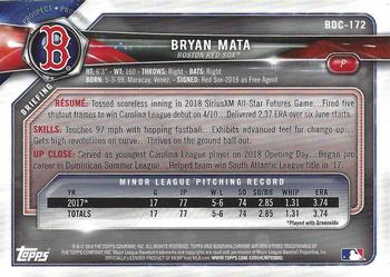 2018 Bowman Draft - Chrome #BDC-172 Bryan Mata Back