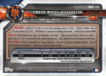 2018 Bowman Draft - Chrome #BDC-181 Simeon Woods-Richardson Back