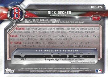 2018 Bowman Draft - Chrome Refractors #BDC-124 Nick Decker Back