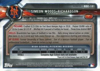 2018 Bowman Draft - Chrome Refractors #BDC-181 Simeon Woods-Richardson Back