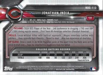 2018 Bowman Draft - Chrome Purple Refractor #BDC-112 Jonathan India Back