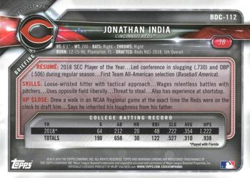 2018 Bowman Draft - Chrome Sparkles Refractor #BDC-112 Jonathan India Back
