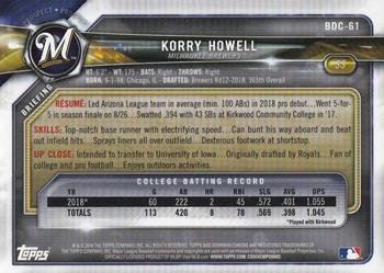 2018 Bowman Draft - Chrome Blue Refractor #BDC-61 Korry Howell Back