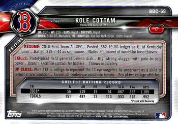 2018 Bowman Draft - Chrome Gold Refractor #BDC-69 Kole Cottam Back