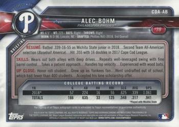 2018 Bowman Draft - Chrome Draft Pick Autographs #CDA-AB Alec Bohm Back
