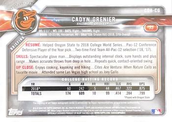 2018 Bowman Draft - Chrome Draft Pick Autographs #CDA-CG Cadyn Grenier Back