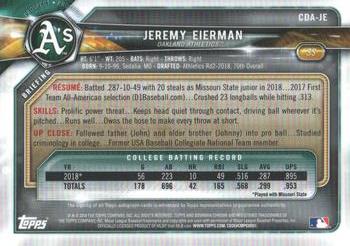 2018 Bowman Draft - Chrome Draft Pick Autographs #CDA-JE Jeremy Eierman Back