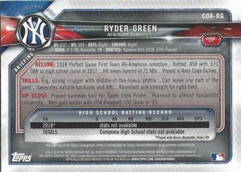 2018 Bowman Draft - Chrome Draft Pick Autographs #CDA-RG Ryder Green Back