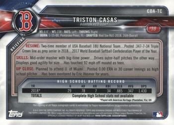 2018 Bowman Draft - Chrome Draft Pick Autographs #CDA-TC Triston Casas Back