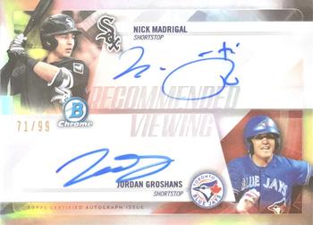 2018 Bowman Draft - Recommended Viewing Dual Autographs #RVA-MG Jordan Groshans / Nick Madrigal Front