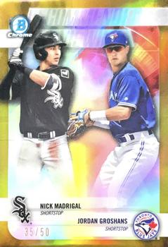 2018 Bowman Draft - Recommended Viewing Dual Autographs Gold Refractor #RVA-MG Jordan Groshans / Nick Madrigal Front