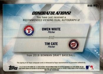 2018 Bowman Draft - Recommended Viewing Dual Autographs Gold Refractor #RVA-WC Tim Cate / Owen White Back