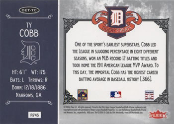 2006 Fleer Greats of the Game - Tigers Greats #DET-TC Ty Cobb Back