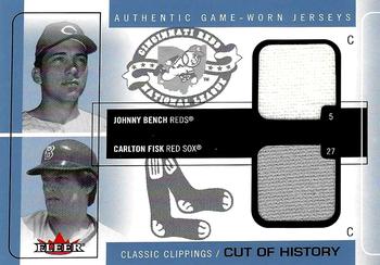 2005 Fleer Classic Clippings - Cut of History Dual Jersey Blue #CH-JB/CF Johnny Bench / Carlton Fisk Front