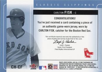 2005 Fleer Classic Clippings - Cut of History Single Jersey Blue #CH-CF Carlton Fisk Back
