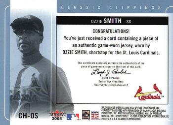 2005 Fleer Classic Clippings - Cut of History Single Jersey Blue #CH-OS Ozzie Smith Back