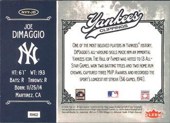 2006 Fleer Greats of the Game - Yankee Clippings #NYY-JD Joe DiMaggio Back