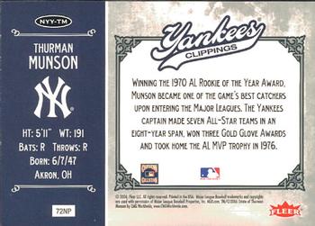 2006 Fleer Greats of the Game - Yankee Clippings #NYY-TM Thurman Munson Back