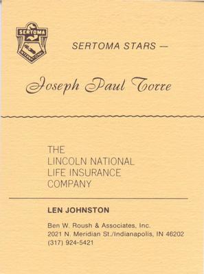1977 Sertoma Stars Collectors' Issue #NNO Joe Torre Back