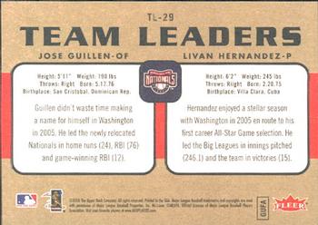 2006 Fleer - Team Leaders #TL-29 Jose Guillen / Livan Hernandez Back