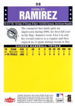 2006 Fleer Tradition #98 Hanley Ramirez Back