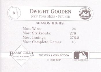 1991 The Colla Collection Dwight Gooden #8 Dwight Gooden Back