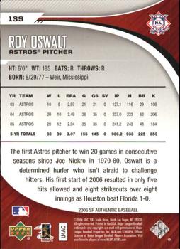 2006 SP Authentic #139 Roy Oswalt Back