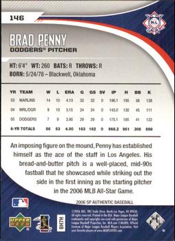 2006 SP Authentic #146 Brad Penny Back