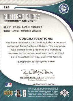 2006 SP Authentic #219 Guillermo Quiroz Back