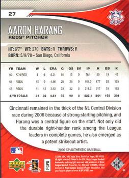 2006 SP Authentic #27 Aaron Harang Back