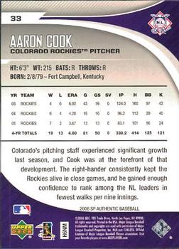 2006 SP Authentic #33 Aaron Cook Back