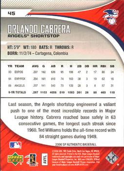 2006 SP Authentic #45 Orlando Cabrera Back