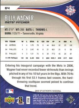 2006 SP Authentic #64 Billy Wagner Back