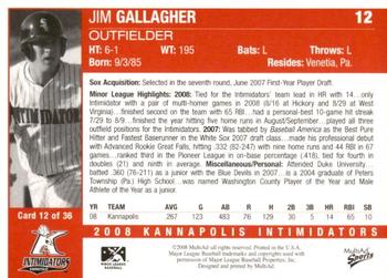 2008 MultiAd Kannapolis Intimidators 2nd Half #NNO Jim Gallagher Back