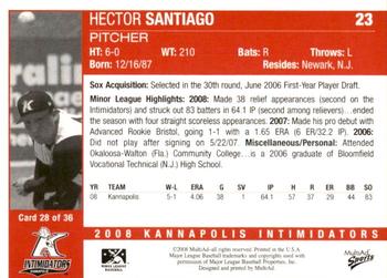 2008 MultiAd Kannapolis Intimidators 2nd Half #NNO Hector Santiago Back