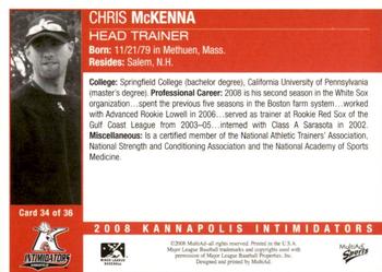 2008 MultiAd Kannapolis Intimidators 2nd Half #NNO Chris McKenna Back