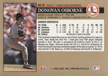 1992 Leaf - Gold Rookies #BC-19 Donovan Osborne Back