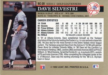1992 Leaf - Gold Rookies #BC-20 Dave Silvestri Back