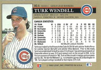 1992 Leaf - Gold Rookies #BC-5 Turk Wendell Back